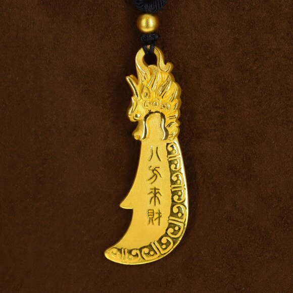 RARE Heirloom Fortune 24kt Pure Gold Chinese Dragon Head Sword Pendant - Picture 4 of 6